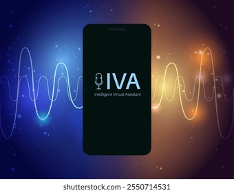 Concepto de asistentes virtuales inteligentes. IA para proporcionar Asistencia personalizada a través de chatbots, reconocimiento de voz, procesamiento de lenguaje natural y tareas de automatización. IVA en la Ilustración vectorial de smartphones