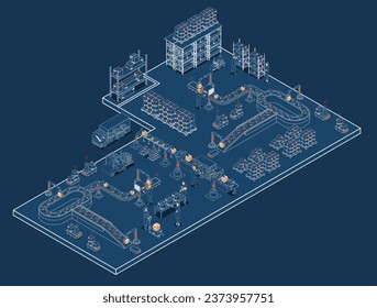 Intelligent warehouse technology concept with automated warehouse robots, autonomous robot transportation operations, and warehouse automation system. Vector illustration eps10