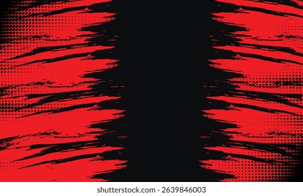 Intense abstract background with aggressive red brush strokes on a black canvas, evoking energy and power. Perfect for sports, action-themed designs, or bold graphic projects.