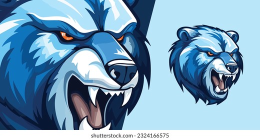 Intense Angry Bear Head Logo: Striking Illustration for Sport and E-Sport Teams