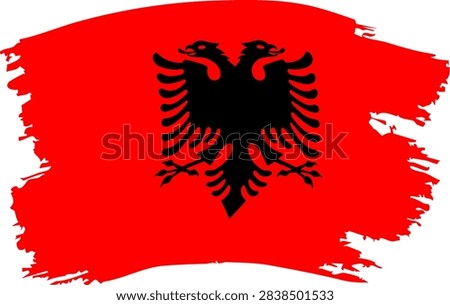 Intense artistic vector representing the national flag of Albania in a rugged grunge paintbrush aesthetic. Prominently displays the classic black double-headed eagle emblem positioned over a deep crimson red acrylic stroke with rough edges on an isolated white background. Superb for Albanian Independence Day celebrations, Tirana travel guides, Albanian Riviera summer vacation posters, and Balkan historical media.