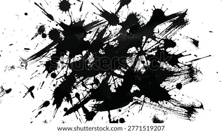 Intense Black Ink Splatter and Chaotic Brush Stroke Grunge Background