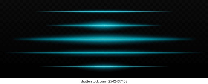 Rayas de luz Horizontal azul intenso con un efecto de resplandor sobre un fondo oscuro. Adecuado para temas futuristas, efectos de ciencia ficción o transiciones digitales.