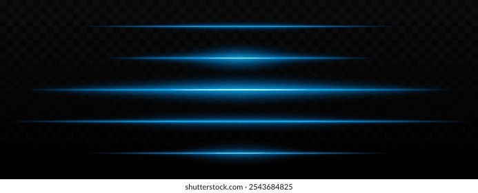 Rayas de luz Horizontal azul intenso con un efecto de resplandor sobre un fondo oscuro. Adecuado para temas futuristas, efectos de ciencia ficción o transiciones digitales.