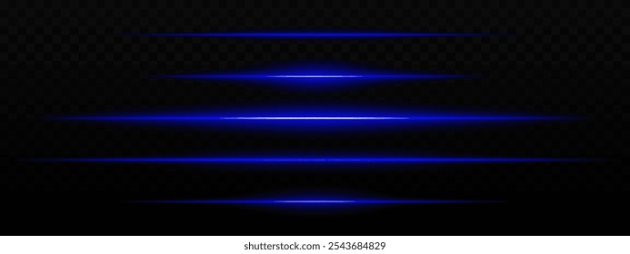 Rayas de luz Horizontal azul intenso con un efecto de resplandor sobre un fondo oscuro. Adecuado para temas futuristas, efectos de ciencia ficción o transiciones digitales.