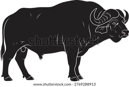 Intense buffalo profile charging forward vector art isolated on white