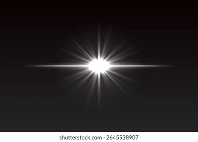 Brilho central intenso com raios simétricos e bordas suaves. Flash de luz brilhante para efeitos de lente ou transições brilhantes.