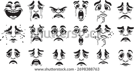 Intense crying screaming fear shock despair pain rage emotional sketches.