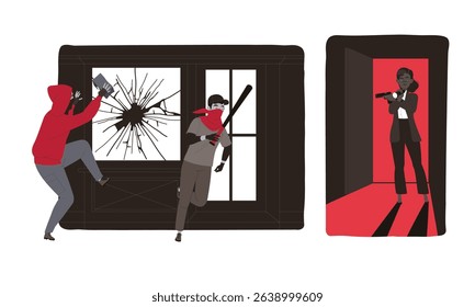 An Intense and Dramatic Scene Featuring Crime and Conflict Set in an Urban Environment