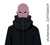 Intense expression of tough Caucasian man wearing gray hoodie sweater, streetstyle model, hooligan cyberpunk style. Vector illustration