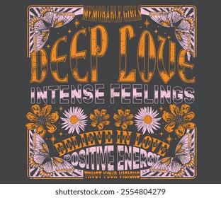 Intense feelings. Believe in love. Positive energy. Trust your vision. Stay positive. Butterfly with flower artwork for t shirt print, poster, sticker, background and other uses. Spring flower.