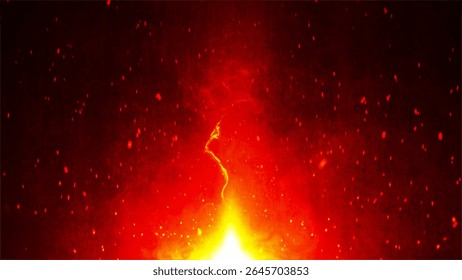 Intense fiery flames with sparks against a dark grunge background, showcasing vibrant red and orange hues. Vector illustration.