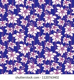 Intense floral pattern in bright pink and blue colors on the decorative background, seamless vector as a fabric texture