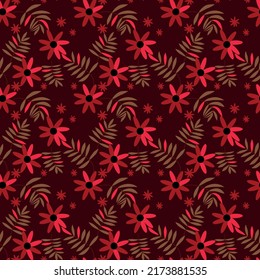 Intense floral pattern, seamless, with a dark burgundy background.