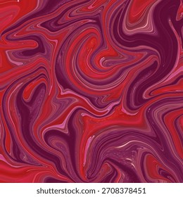 Fluido intenso, textura, abstracto, remolino y neón rojo-púrpura marmoleando creando un patrón de flujo audaz ideal para fondos artísticos y diseño visual dramático.
