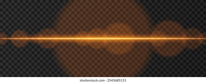 Intense gold horizontal laser beam. Bright, focused light with lens flares and glow effects. Sci-fi design, futuristic highlights, and energy flow on a dark background.