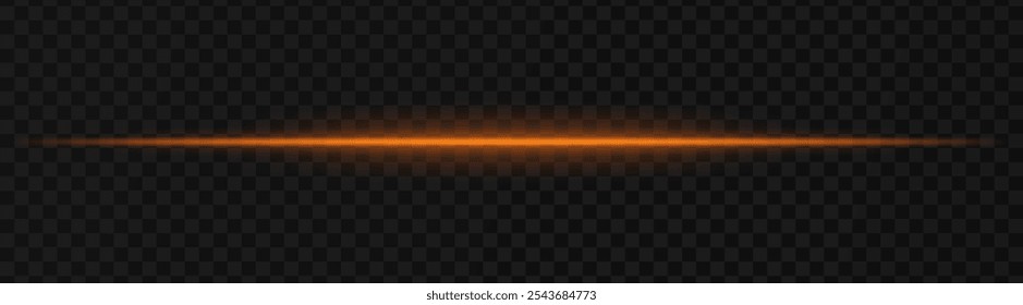 Intense gold horizontal light beam effect on a transparent background, ideal for sci-fi themes, digital design elements, or futuristic visual effects.