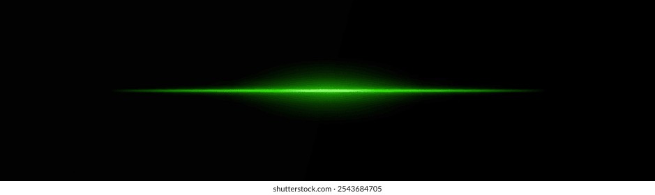 Intenso rayo de luz Horizontal verde sobre un fondo negro, rayos de neón, destello de deslumbramiento y explosión, rayo láser. ideal para ciencia ficción, efectos digitales o diseños cinematográficos. Fondo de pantalla dinámico de energía