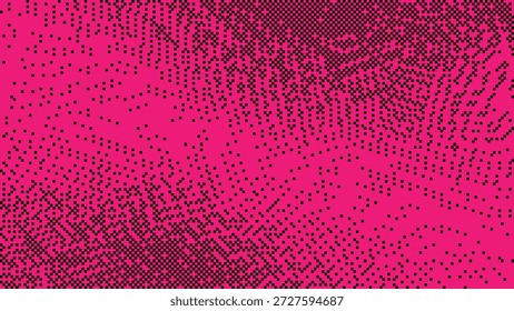 Fondo magenta intenso con texturas difuminadas de píxeles negros que crean un efecto de falla digital deformado con Ilustración vectorial de flujo orgánico