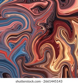 Intense marbled abstract swirl in red, yellow, and deep blues. A perfect art piece or vibrant fashion print.