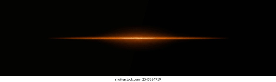 Intenso rayo de luz Horizontal naranja sobre un fondo negro, rayos de neón, destello de deslumbramiento y explosión, rayo láser. ideal para ciencia ficción, efectos digitales o diseños cinematográficos. Fondo de pantalla dinámico de energía