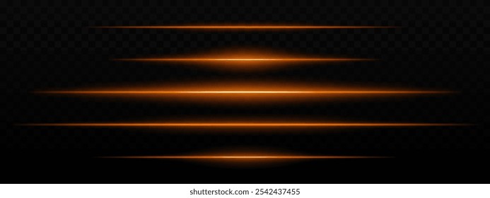 Intensas rayas de luz Horizontal naranja con un efecto de brillo sobre un fondo oscuro. Adecuado para temas futuristas, efectos de ciencia ficción o transiciones digitales.