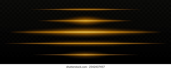 Intensas rayas de luz Horizontal naranja con un efecto de brillo sobre un fondo oscuro. Adecuado para temas futuristas, efectos de ciencia ficción o transiciones digitales.