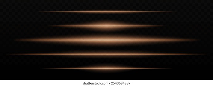 Intensas rayas de luz Horizontal naranja con un efecto de brillo sobre un fondo oscuro. Adecuado para temas futuristas, efectos de ciencia ficción o transiciones digitales.