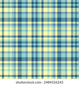 Intense plaid textile vector, victorian check background texture. Garment tartan pattern fabric seamless in cyan and lime colors palette.