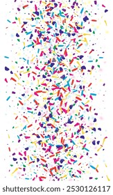 Intense Powder Flying Vector White Background. Festive Independence Grit Texture. Acid Confetti Happy Wallpaper. Rainbow Circle Carnaval Design.