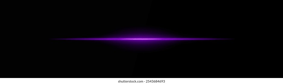 Feixe de luz horizontal roxo intenso em um fundo preto, raios de néon, flash de brilho e explosão, raio laser. ideal para ficção científica, efeitos digitais ou projetos cinematográficos. Papel de parede dinâmico de energia