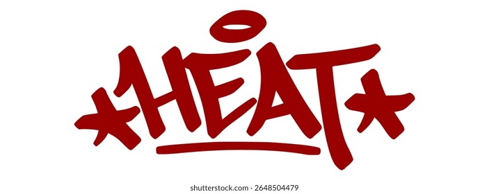 Intense red graffiti tag "Heat" with strong drip effect and transparent background. Slang for hot fashion, fire beats, or high energy vibes.