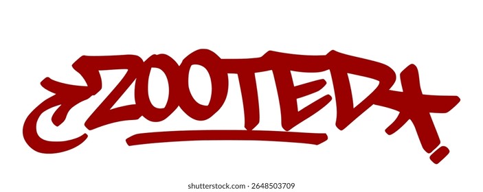 Intense red graffiti tag "Zooted" with trippy drip style and transparent background. Slang for being high, spaced out, or in another zone.