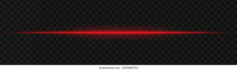 Intense red horizontal light beam effect on a transparent background, ideal for sci-fi themes, digital design elements, or futuristic visual effects.