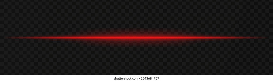 Efecto de haz de luz Horizontal rojo intenso sobre un fondo transparente, ideal para temas de ciencia ficción, Elementos de diseño digitales o efectos visuales futuristas.