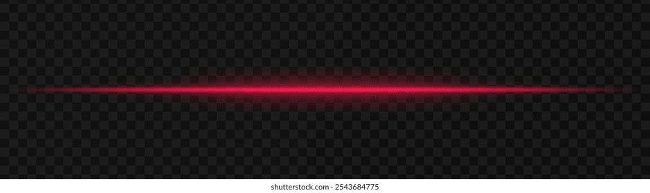 Efecto de haz de luz Horizontal rojo intenso sobre un fondo transparente, ideal para temas de ciencia ficción, Elementos de diseño digitales o efectos visuales futuristas.