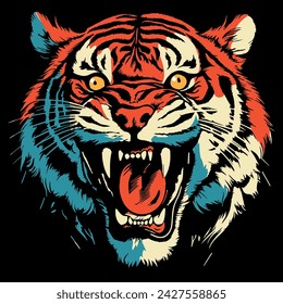 Intense Roaring Tiger: Vector Headshot Illustration