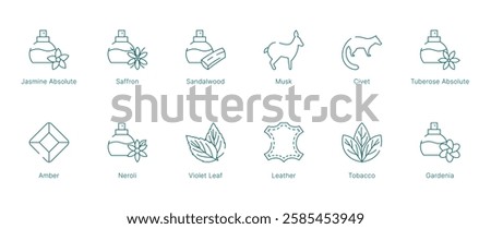 Intense and Sensual Fragrance Notes Vector Icon Set