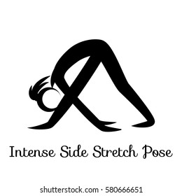 Intense Side Stretch Pose, Parsvottanasana. Yoga Position. Vector Silhouette Illustration. Vector graphic design or logo element for spa center, studio, poster. Yoga retreat. Black. Isolated.