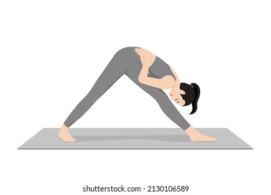Intense Side Stretch Pose,Pyramid Pose, Single Leg Forward Bend, Parsvattanasana, Parsva Uttanasana. Beautiful girl practice Parsvottanasana. Young attractive woman practicing yoga exercise. working