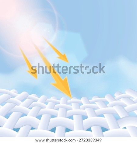 Intense UV rays hitting white woven fabric structure. Marketing concept for sun exposure protection, heat shielding, and summer clothing safety.