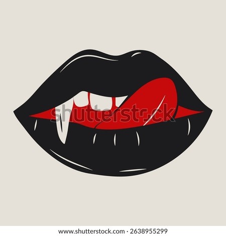 Intense Vampire Lips with Fangs. Seductive Gothic Art