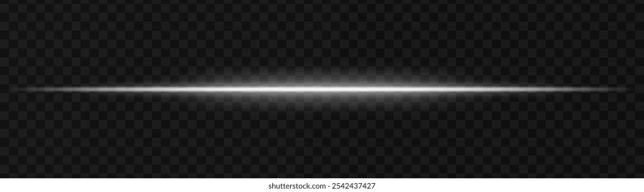 Efecto de haz de luz Horizontal blanco intenso sobre un fondo transparente, ideal para temas de ciencia ficción, Elementos de diseño digitales o efectos visuales futuristas.