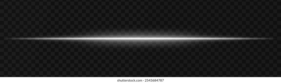 Efecto de haz de luz Horizontal blanco intenso sobre un fondo transparente, ideal para temas de ciencia ficción, Elementos de diseño digitales o efectos visuales futuristas.