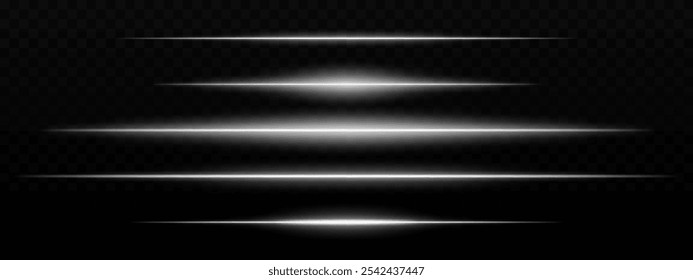 Intensas rayas de luz Horizontal blanca con un efecto de brillo sobre un fondo oscuro. Adecuado para temas futuristas, efectos de ciencia ficción o transiciones digitales.