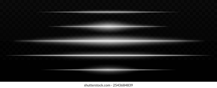 Intensas rayas de luz Horizontal blanca con un efecto de brillo sobre un fondo oscuro. Adecuado para temas futuristas, efectos de ciencia ficción o transiciones digitales.