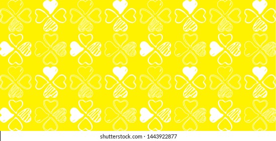 Intense yellow, four hand-painted small hearts nestled together, a strong festive atmosphere, pleasant colors, vector art background, card elements, seamless connection patterns.