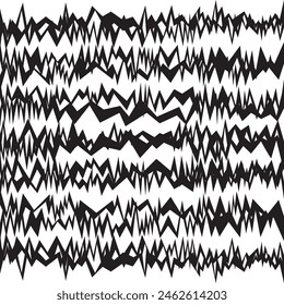Intensely zig zagging black stripes overlapping, creating pulse like modern abstract pattern