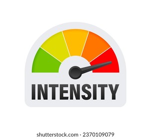 Medidor de nivel de intensidad, escala de medición. Indicador del velocímetro de nivel de intensidad. Ilustración de material vectorial
