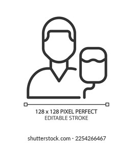 Intensive care pixel perfect linear icon. Emergency. Blood transfusion. Urgent help. Paramedic service. Health care. Thin line illustration. Contour symbol. Vector outline drawing. Editable stroke